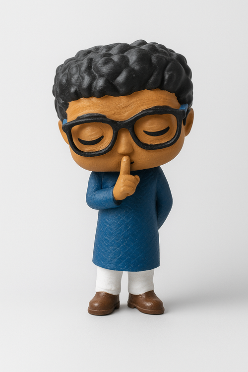Personalised chibi figurine in a blue kurta, hand-painted to match the customer's outfit