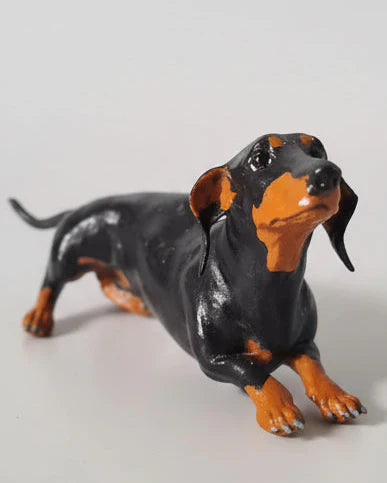 Custom dachshund figurine, 3D printed and hand-painted in black and tan